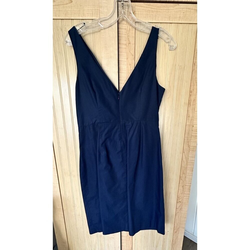 J CREW SHORT‎ DRESS RAMONA COTTON TAFFETA V NECK SIZE 8 Petite NAVY BLUE